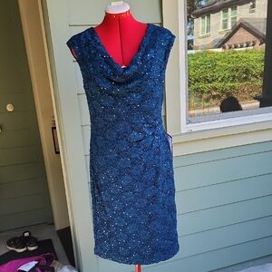Connected Apparel Blue Sequin Lace Midi Dress